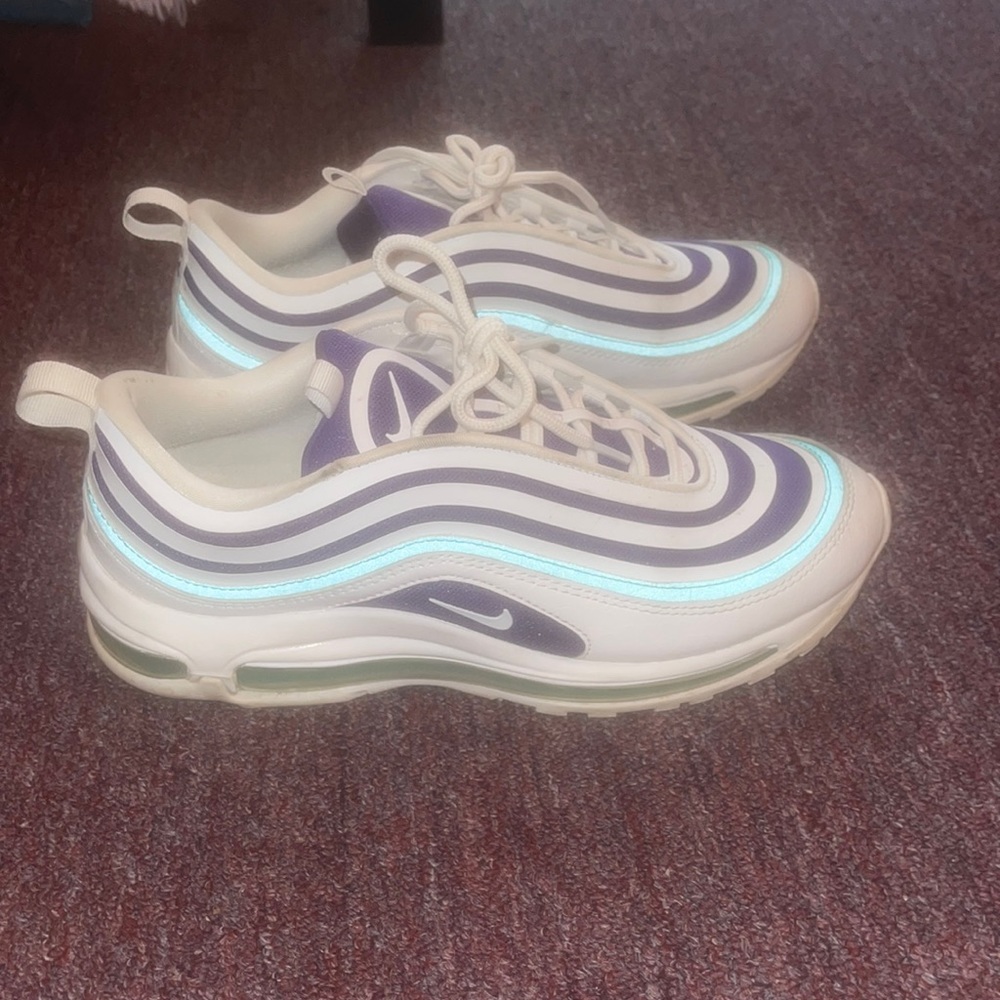 White air max 97 with blue and purple stripes